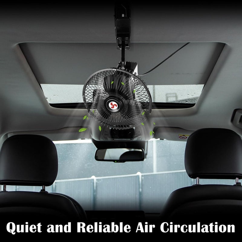 Tujoe 2 Pcs Portable Car Fan with Car Cigarette Lighter Electric Cooling 12 Volt Oscillating Fan 12 Volt Fan Automobile Vehicle 360 Degree Swivel Fan with Clip for Car Truck Supplies, Black (8 Inch) - Image 5
